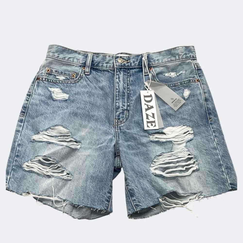 Daze Denim Shorts Women 26 Blue 1999 Slouch 90’s Ripped High Rise Cut Offs Retro